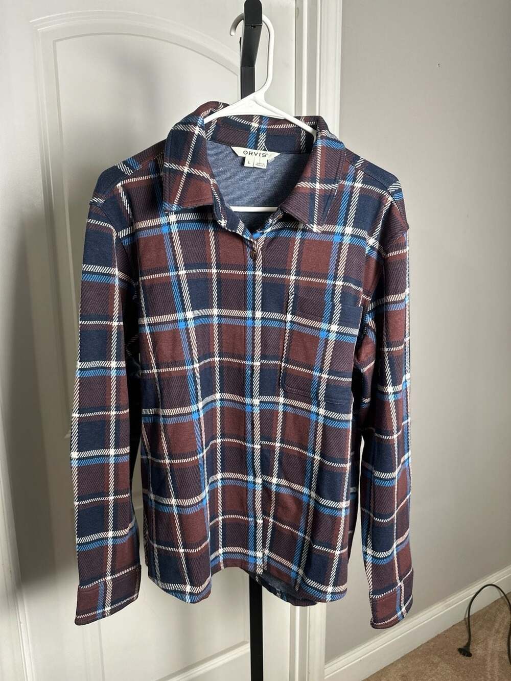 Orvis Men's Long-Sleeve Regent Mélange Flannel Shirt in Brown and Blue Plaid#219